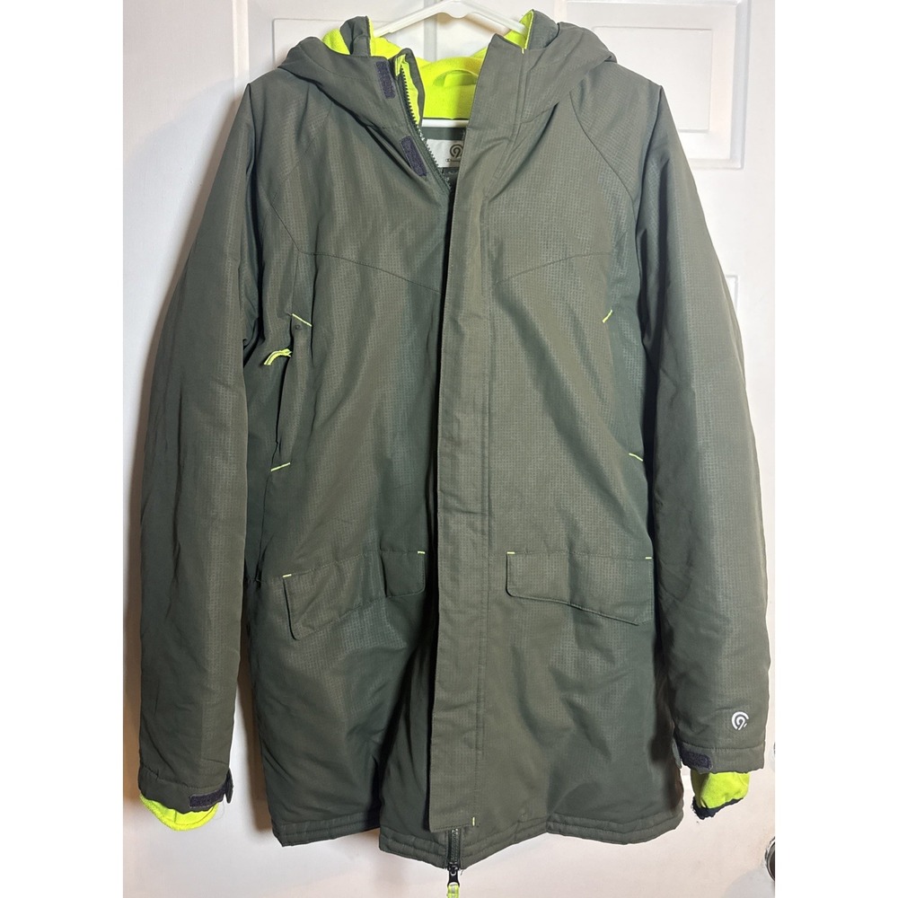 Champion Boys XL (16–18) Winter Parka Jacket Olive Green with Neon Fleece Liner